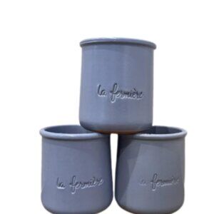 (3) La Fermiere Blue Terracotta Pots